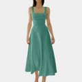 Women's Midi Dress – Square Neckline – Wide Straps – A-Line Fit