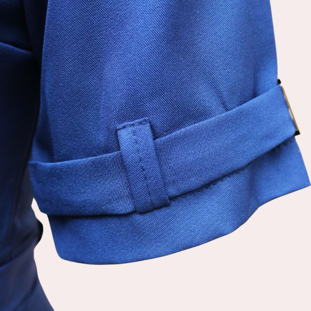 Women's Jumpsuit - Tailored Fit - V-Neck - Short Sleeve - Belt with Buckle