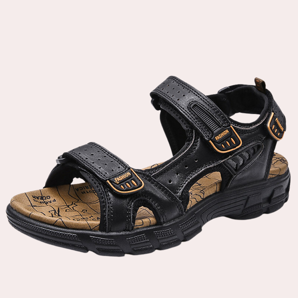 Men's Sandal – Genuine Leather – Adjustable Straps – Shock Absorbing Sole – Comfort Fit