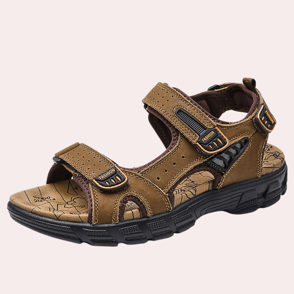 Men's Sandal – Genuine Leather – Adjustable Straps – Shock Absorbing Sole – Comfort Fit