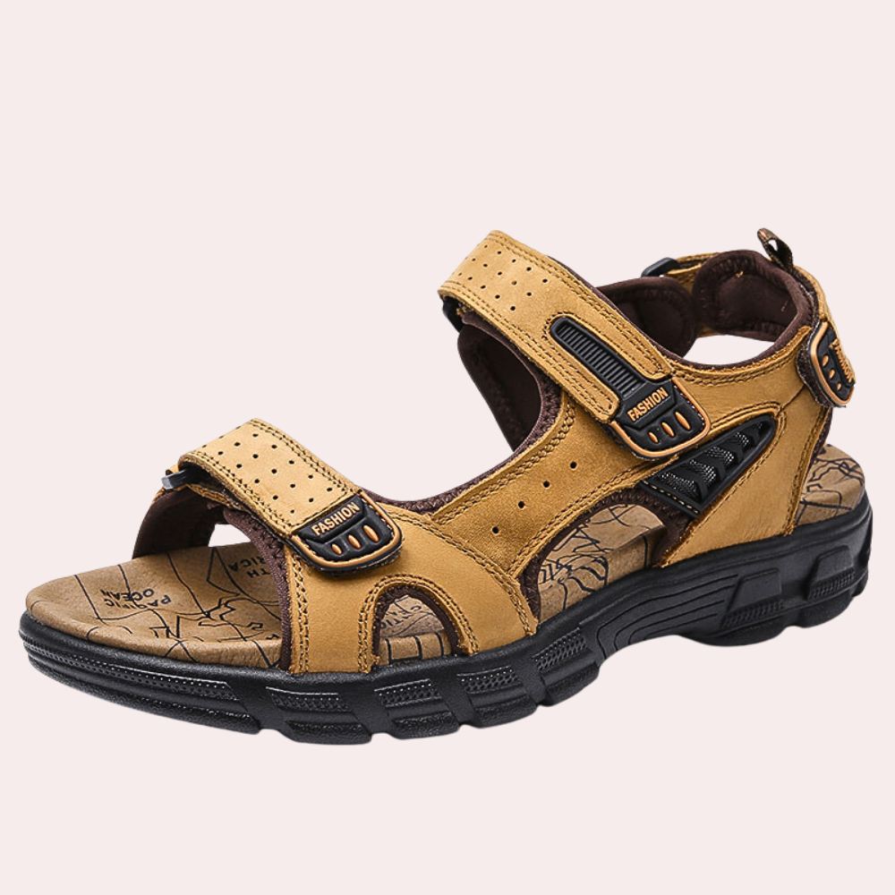 Men's Sandal – Genuine Leather – Adjustable Straps – Shock Absorbing Sole – Comfort Fit