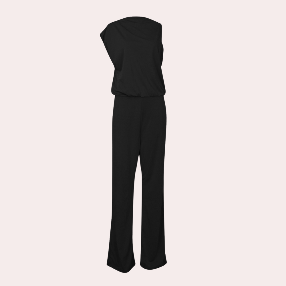 Women's Jumpsuit - Sleeveless with High Neck - Asymmetrical Drape - Elegant and Stylish