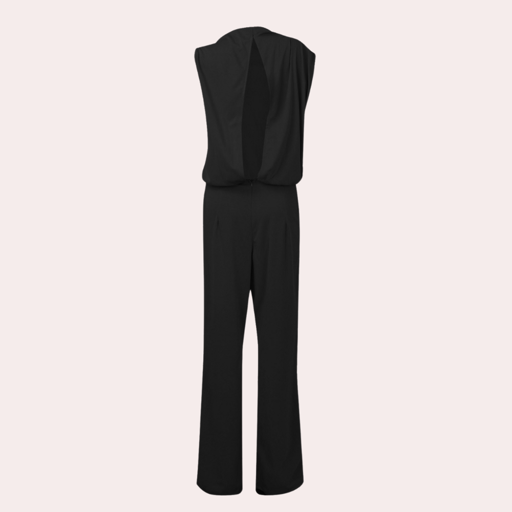 Women's Jumpsuit - Sleeveless with High Neck - Asymmetrical Drape - Elegant and Stylish