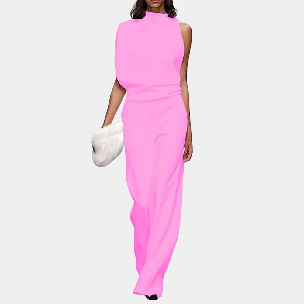 Women's Jumpsuit - Sleeveless with High Neck - Asymmetrical Drape - Elegant and Stylish