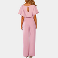 Women's Jumpsuit - Loose Fit - Short Sleeves - High-Waisted with Tie Belt