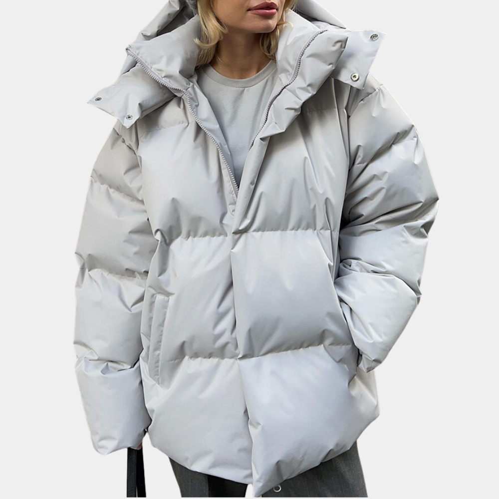 Dame Pufferjakke - Oversized Quiltet Design - Høj Krave - Vandafvisende