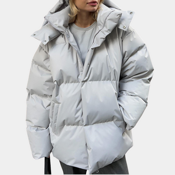 Dame Pufferjakke - Oversized Quiltet Design - Høj Krave - Vandafvisende