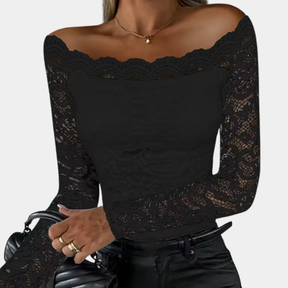 Dame Blondetop – Off-Shoulder – Elegant Blonder – Langærmet – Figursyet