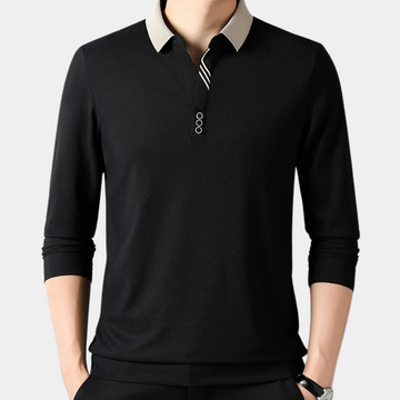 Herre poloshirt - Slim Fit - Langærmet - Klassisk med kontrastkrave