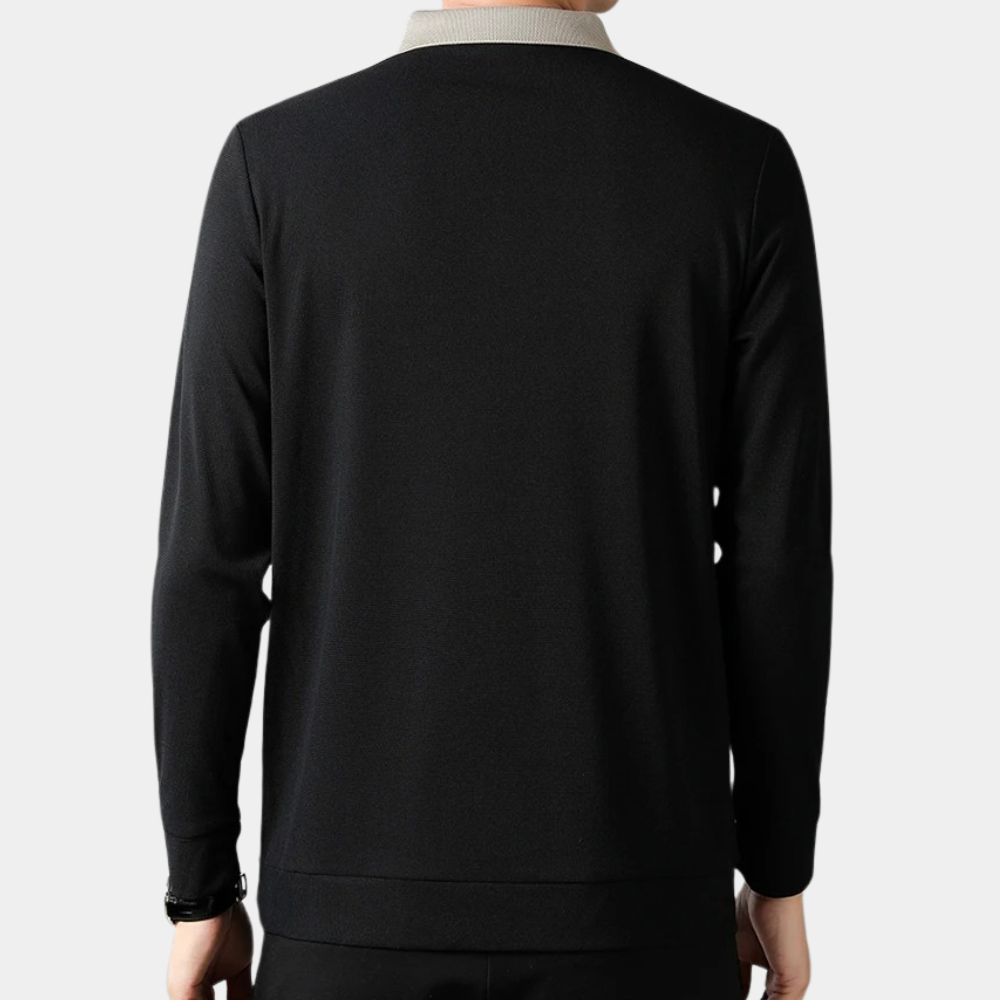 Herre Poloshirt - Langærmet Strik - Kontrastkrave - Slim Fit - Komfortabel