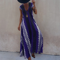 Women's Maxi Dress - Sleeveless V-neck - Light and Loose Fit - Geometric Pattern