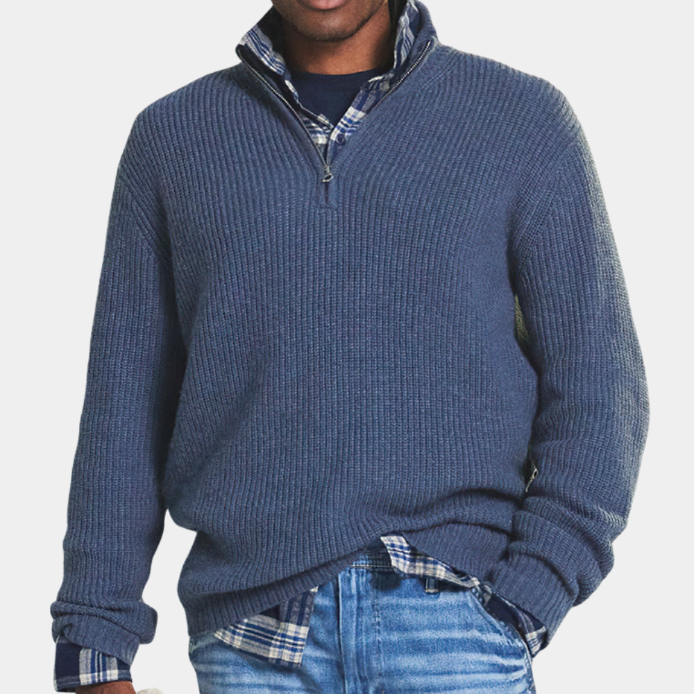Half Zipper Ribbed Knit Relaxed Sweater