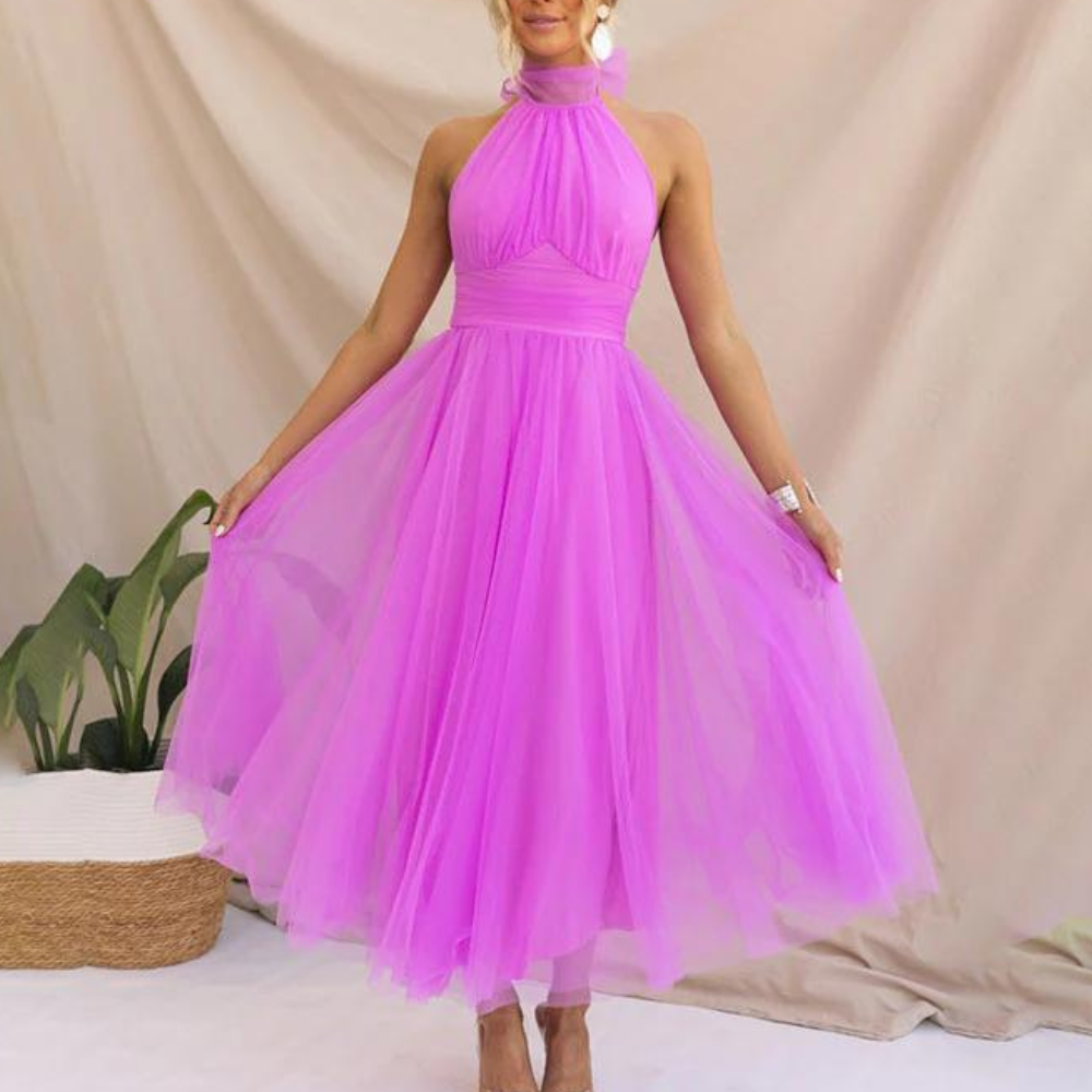 Women's Halterneck Dress - Light and Flowy - Elegant Party Dress in Midi/Long Length