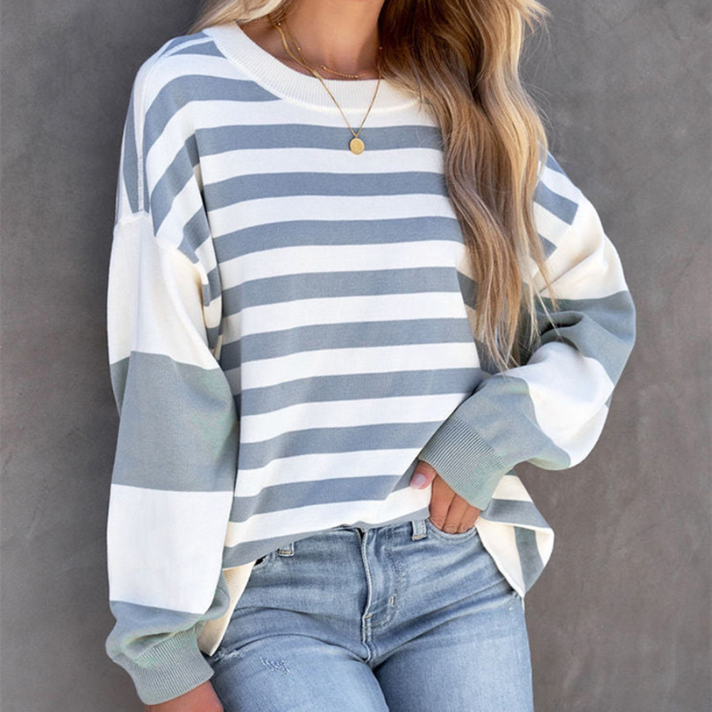 Oversized Soft Knit Striped Crewneck Sweater