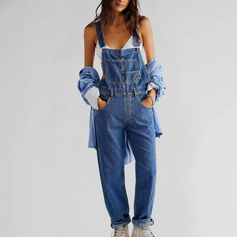 Kvinder Denim Overalls - Justerbare Stropper - Afslappet Pasform - Praktiske Lommer