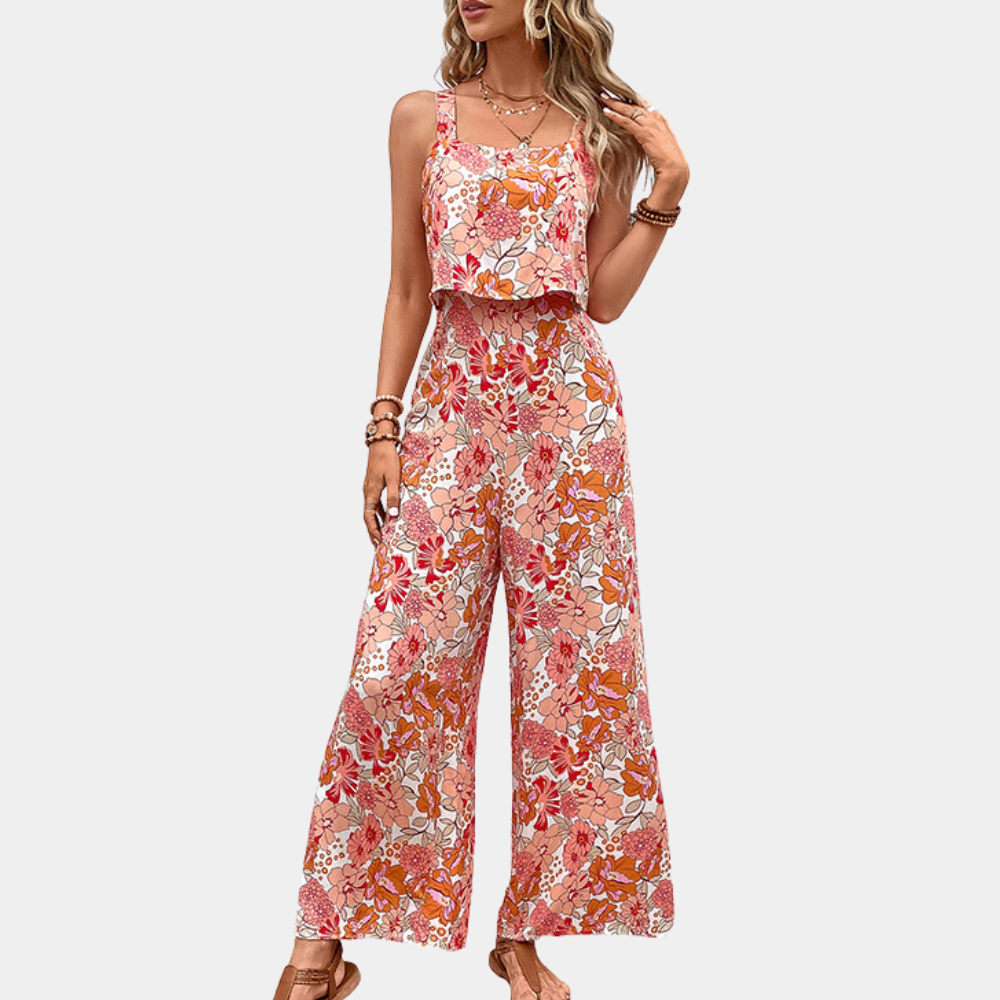 Women's Jumpsuit - Sleeveless Floral Print - Loose Fit - Lightweight and Breathable