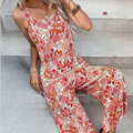 Women's Jumpsuit - Sleeveless Floral Print - Loose Fit - Lightweight and Breathable