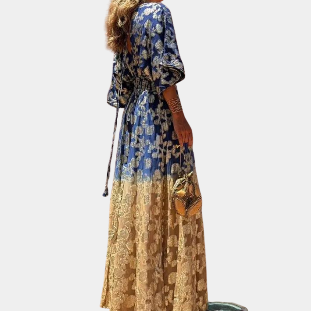 Women's Maxi Dress - Loose Fit - V-Neck - Kimono Sleeves - Light and Elegant