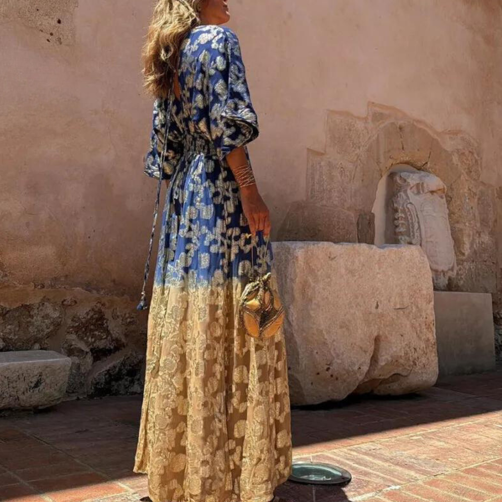 Women's Maxi Dress - Loose Fit - V-Neck - Kimono Sleeves - Light and Elegant