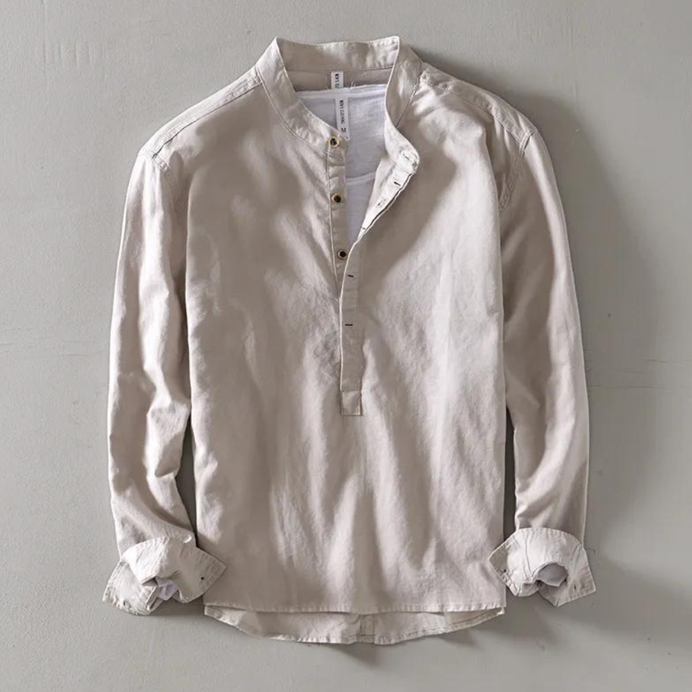 Breathable Cotton Linen Mix Henley Shirt