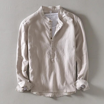 Breathable Cotton Linen Mix Henley Shirt