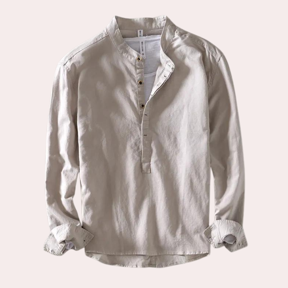 Breathable Cotton Linen Mix Henley Shirt