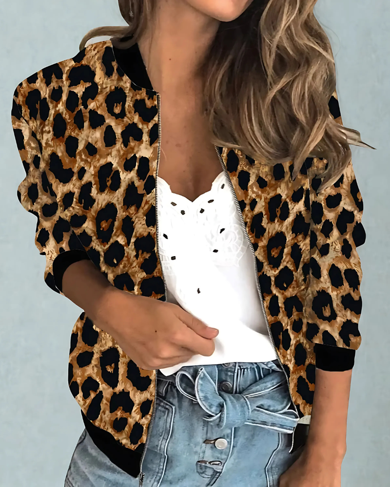 Lightweight Animal Print Relaxed Fit Bomber Jacket
