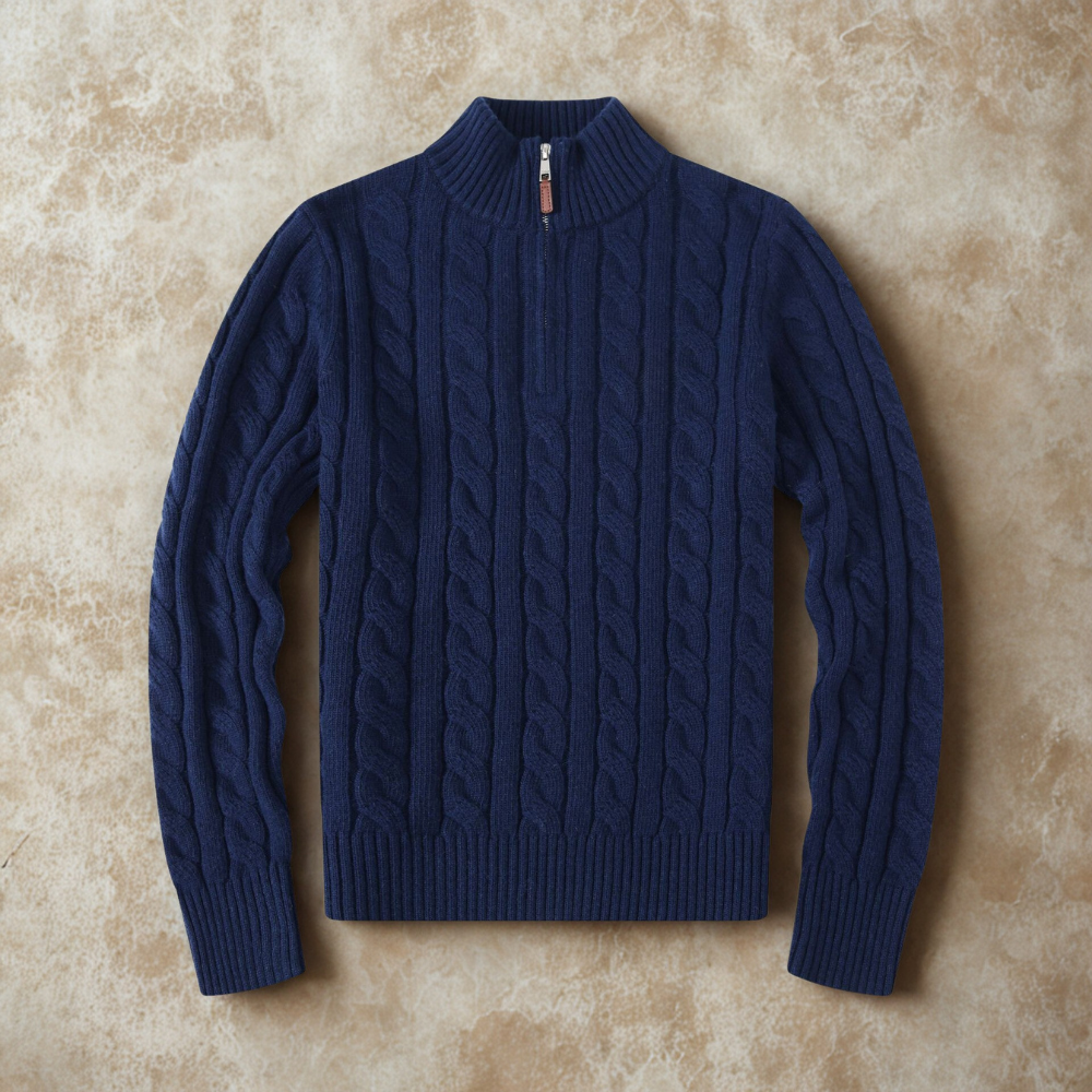 Cotton Blend Cable Knit Half-Zip Sweater