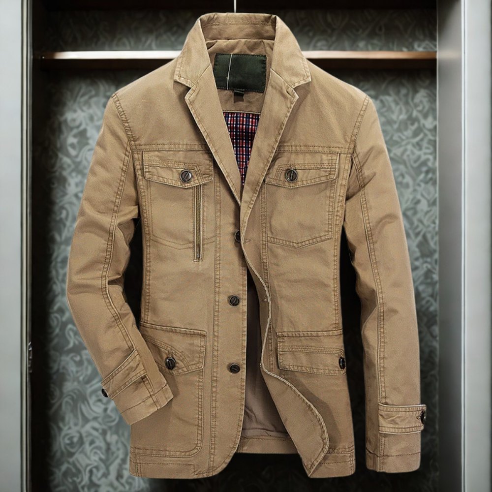 Cotton Blend Multi Pocket Relaxed Fit Jacket