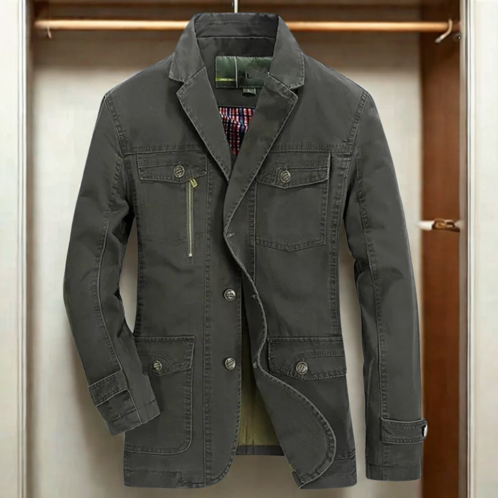Cotton Blend Multi Pocket Relaxed Fit Jacket