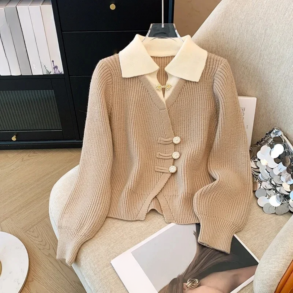 Knit Relaxed Fit Puff Sleeve Cardigan Sweater