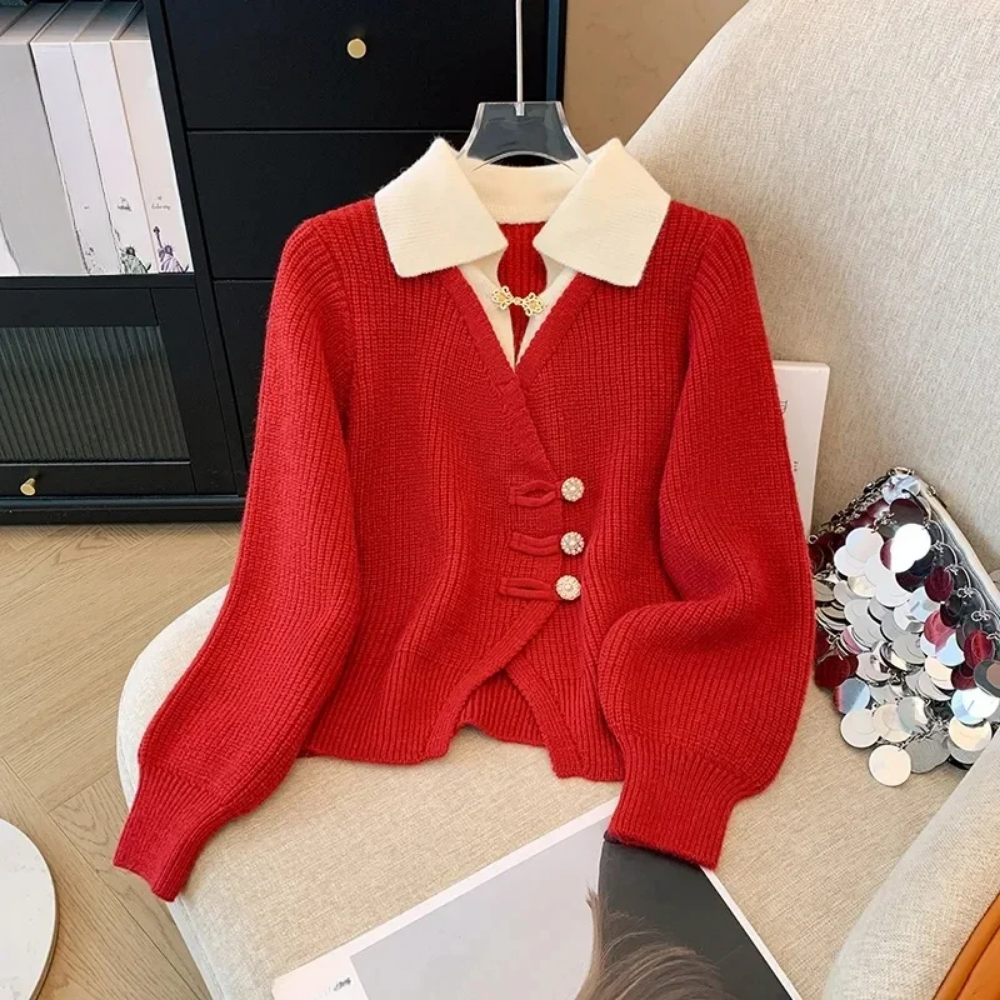 Knit Relaxed Fit Puff Sleeve Cardigan Sweater