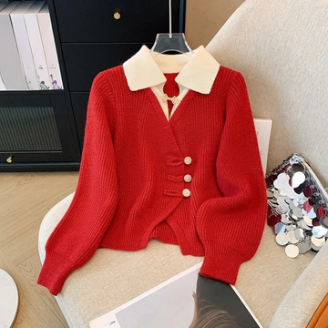 Knit Relaxed Fit Puff Sleeve Cardigan Sweater