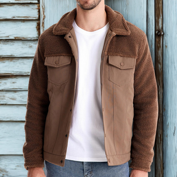 Mixed Material Hip Length Point Collar Jacket