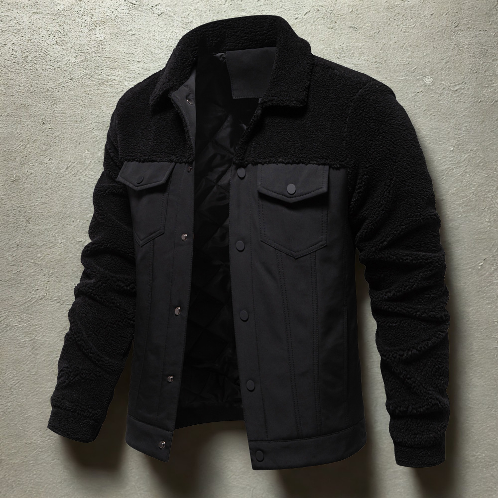 Mixed Material Hip Length Point Collar Jacket