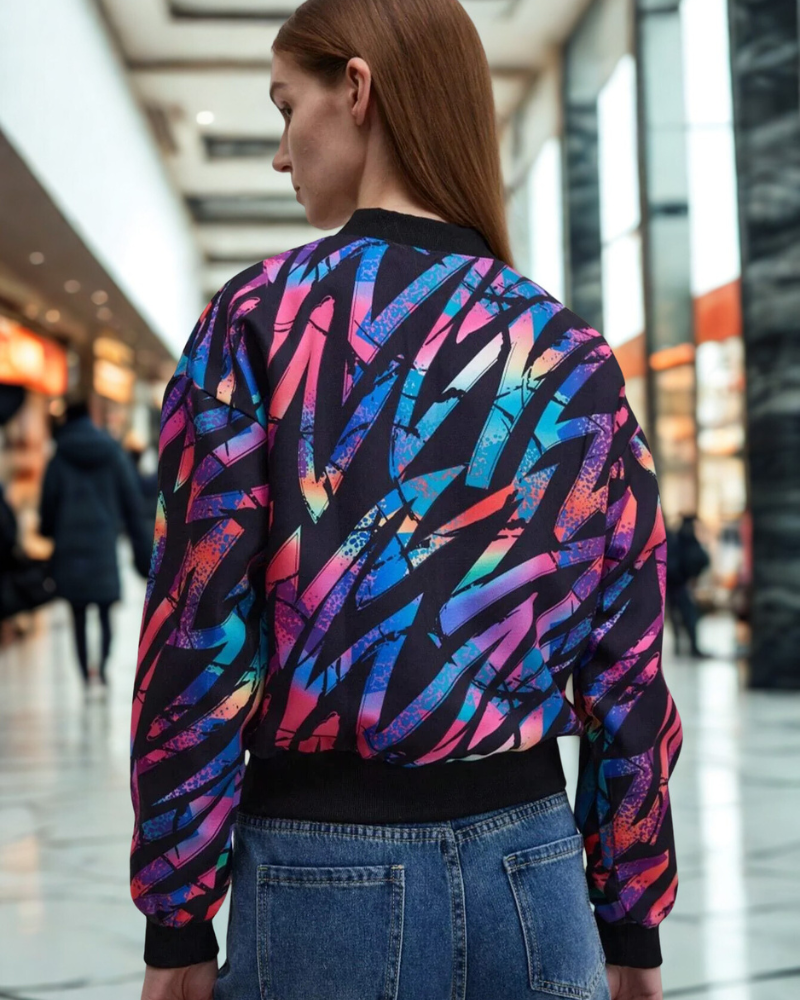 Cropped Reflective Print Bomber Jacket