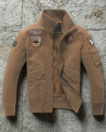 Plush Lined Embroidered Slim Fit Bomber Jacket