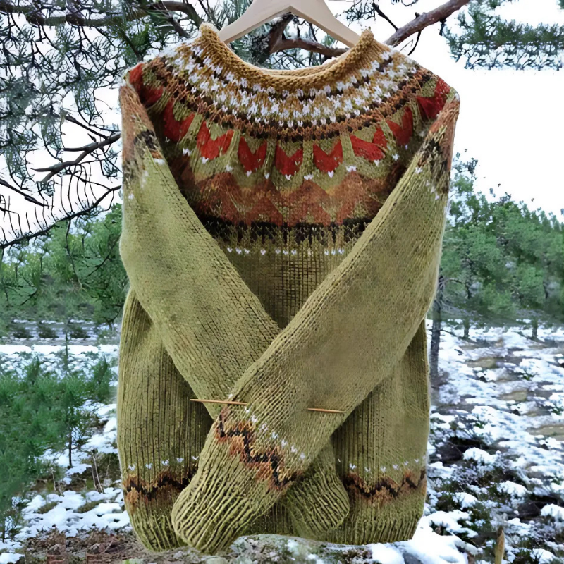 Fair Isle Yoke Wool Pullover Sweater