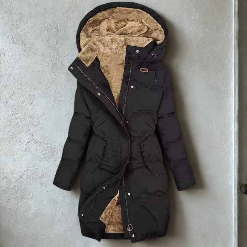 Quilted Adjustable Plush Hood Puffer Coat