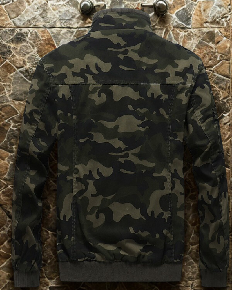 Camo Ribbed Trim Bomber Jacket