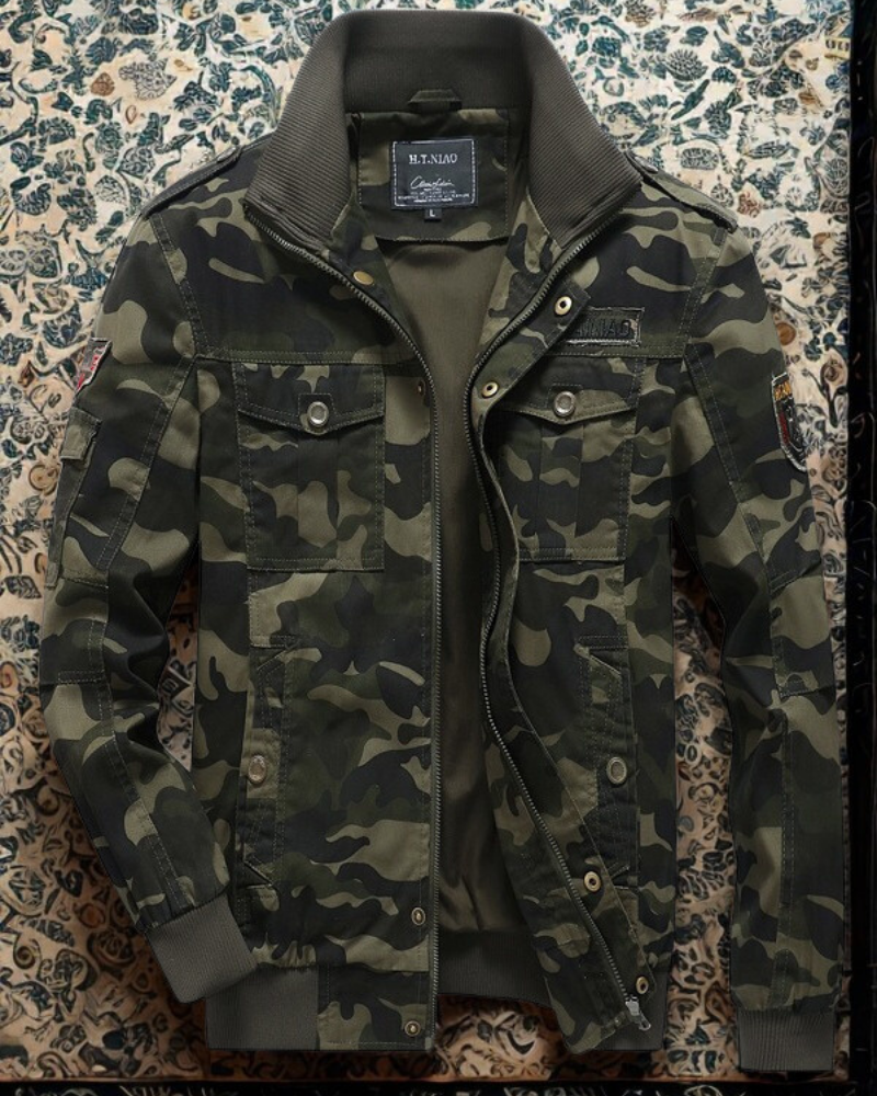 Camo Ribbed Trim Bomber Jacket