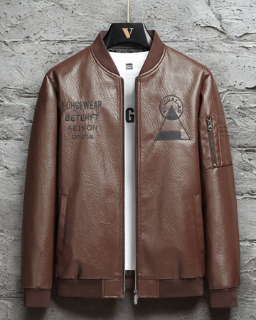 Embroidered Faux Leather Bomber Jacket