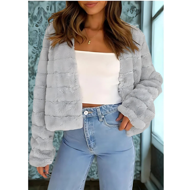 Faux Fur Textured Panel Cropped Jacket