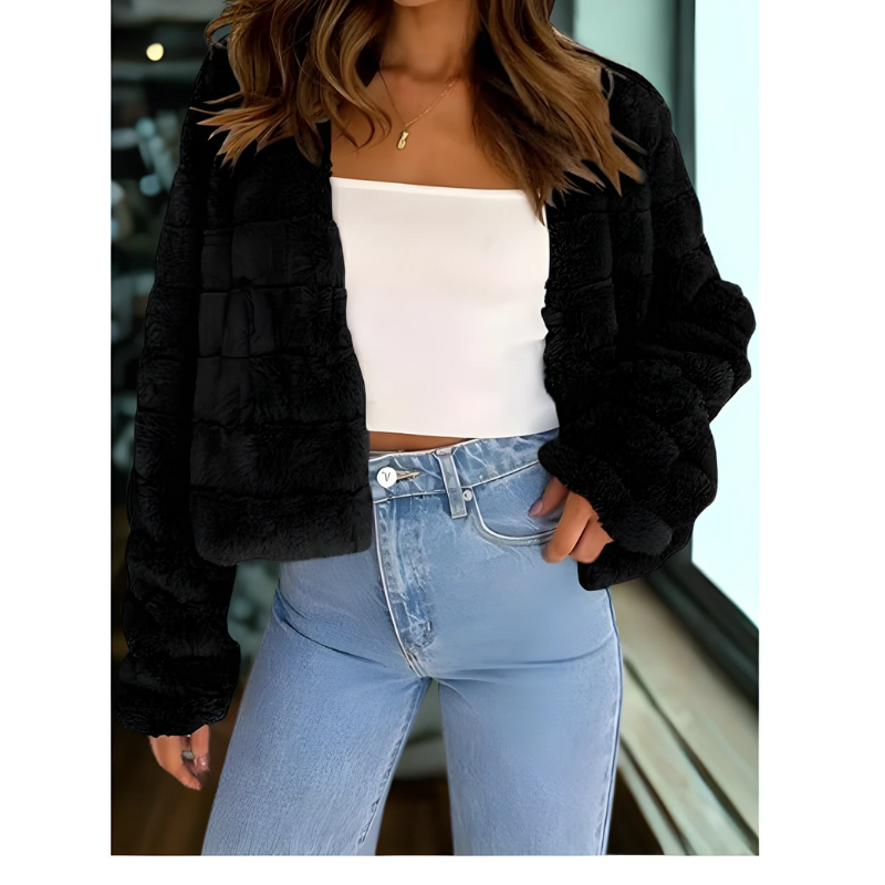 Faux Fur Textured Panel Cropped Jacket