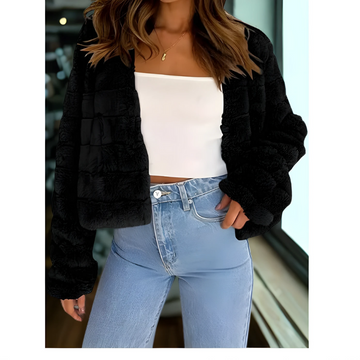 Faux Fur Textured Panel Cropped Jacket