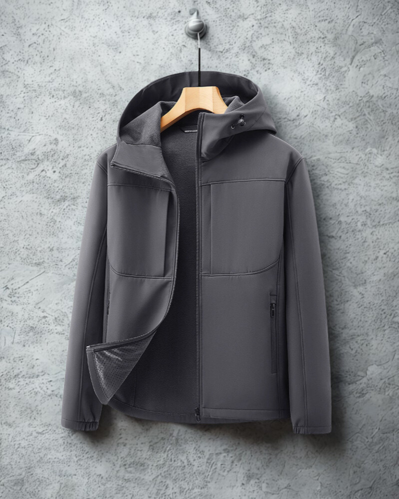 Fleece Lined Adjustable Hood Softshell Jacket
