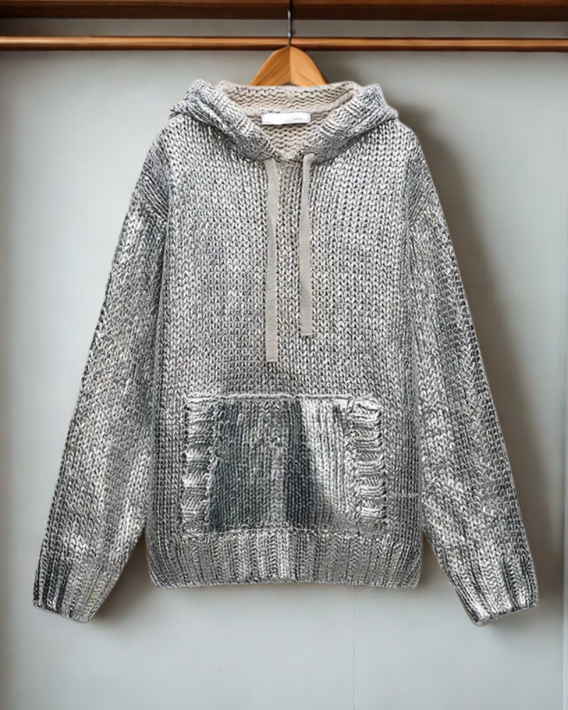 Oversized Metallic Shimmer Hooded Sweatshirt
