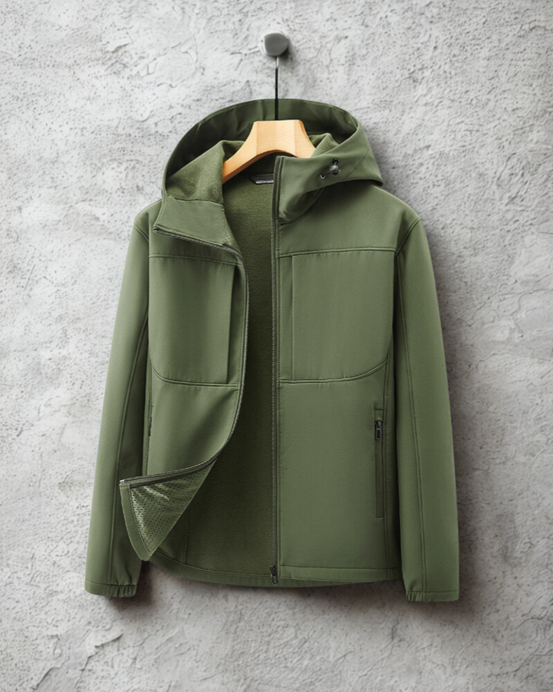 Fleece Lined Adjustable Hood Softshell Jacket