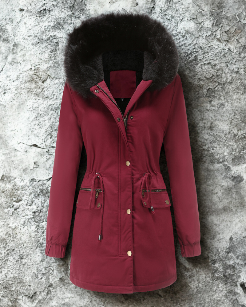 Weather Resistant Faux Fur Hood Parka Jacket