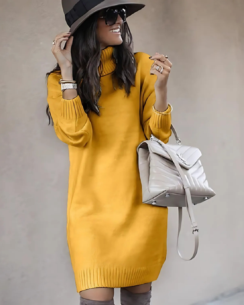 Knit Wool Blend Turtleneck Mini Dress